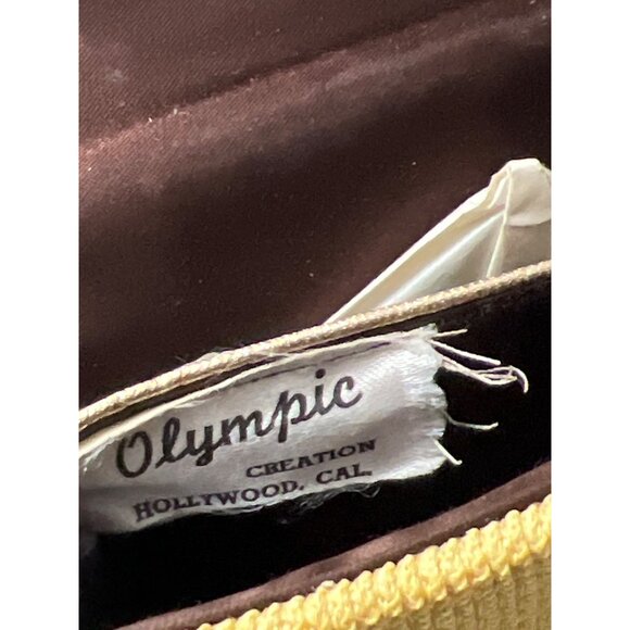 Vintage 1960s Yellow Suede & Fabric Handbag With Gold Clasp - Picture 11 of 16